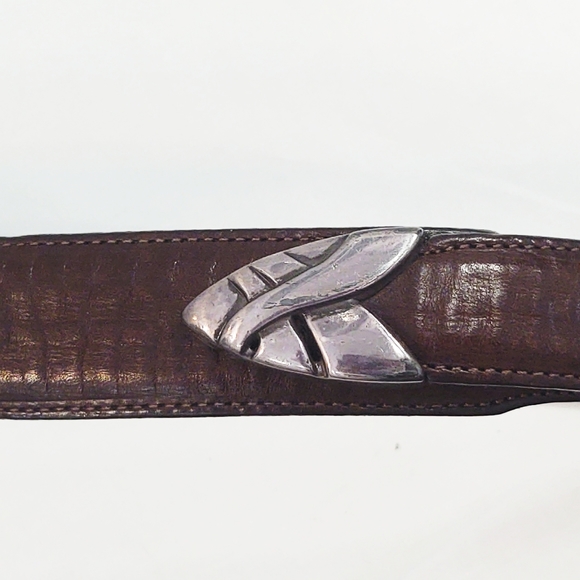 Vintage Onyx Brown Leather Belt with Western Silver Buckle, Loop & Tip- Size 30 - Picture 5 of 11